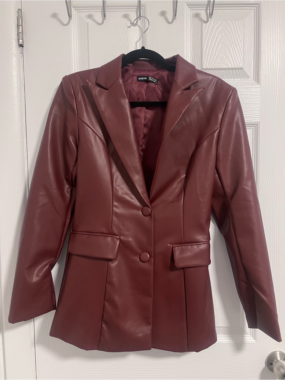 SHEIN Women's Faux Leather Blazer in Wine